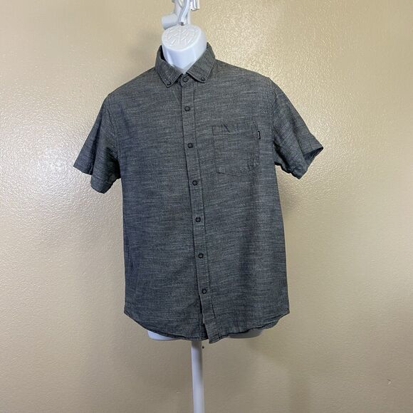 Men's Hurley Casual Button-Up Shirt, Short Sleeve, Black/Dark Gray Chest Medium - Picture 1 of 7
